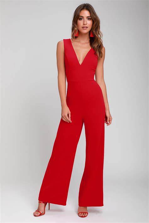 red sexy jumpsuit|casual red jumpsuit for women.